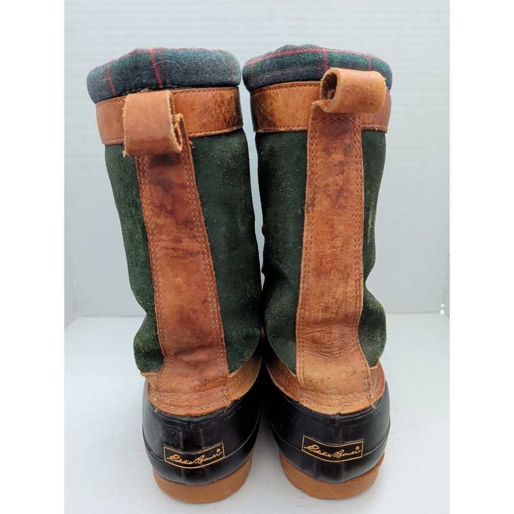 Vtg Eddie Bauer Insulated Duck Boots Men 11 Green Plaid Suede Utility Chore Barn - Picture 4 of 10